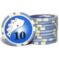 Набор фишек для покера номинал 10 двухцветный пластик высокого качества 39мм 115гр 50шт, CHIP10