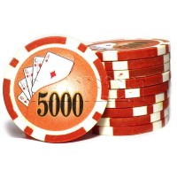 Набор фишек для покера номинал 5000 двухцветный пластик высокого качества 39мм 115гр 50шт, CHIP5000